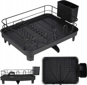 Álló edényszárító evőeszközök konyhai tányérok fekete kihúzható