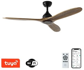 ZEVENTI - Mennyezeti ventilátor LAURIA Wi-Fi Tuya fekete/tölgy + távirányító