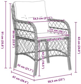 3 Darabos Kerti Étkező Szett Párnákkal Világosszürke Poli Rattan