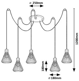 Rabalux 3150 - Csillár zsinóron FARFALLE 5xE27/40W/230V pók fekete/bükkfa