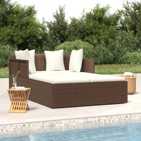 Barna polyrattan napozóágy párnával 182 x 118 x 63 cm