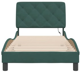 sötétzöld bársony ágykeret LED-világítással 90 x 190 cm
