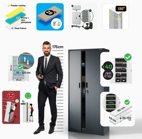 Fém szekrény JAN Compact 1750 x 800 x 400 mm, antracit