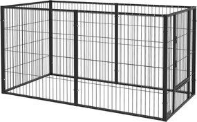 PawHut 6-panelos Állítható Kutyajátszó Állvány Állatkerítés Acélváz 82,5-150x79x81 cm Fekete | Aosom