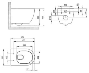 Deante CGRD6ZPW - Falra szerelhető WC SoftClose ülőkével, ROUND, kerámia/fehér