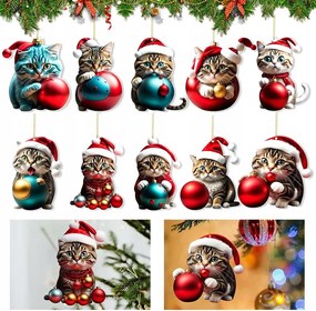 10DB Karácsonyfa Gömbök Kabala Macska Karácsonyfa Medálok 2D