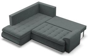 Tokio sarokkanapé, L alakú háttámlával, 2 ágyneműtartóval, bársony, baloldali, szürke