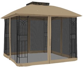 tópszínű acél dupla tetős pavilon hálós falakkal 2,94 x 2,94 m