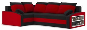 Grande sarokkanapé polcokkal , polc a jobb karfaban, baloldali, szövet anyag, bonell töltet, fekete - piros