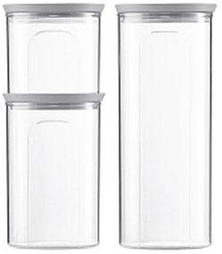 STEFANPLAST 3 darabos Tosca kerek tégely készlet, átlátszó/szürke