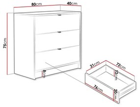 Szekrény TIRENO 75x80 cm fekete