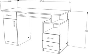 Berlin íróasztal, Bronz tölgy / Fehér tölgy, 134 x 60 x 75 cm