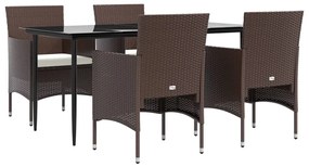 vidaXL 5 részes barna és fekete kerti étkezőgarnitúra párnákkal