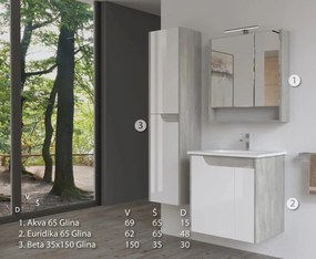 Piramida AKVA Tükrös fürdőszobai szekrény - 2 ajtós kivitel - LED világítással - FEHÉR-SZÜRKE - 65 x 69 x 15 cm