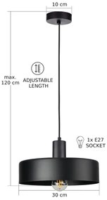 Kábeles csillár ARCANE 1xE27/60W/230V fekete