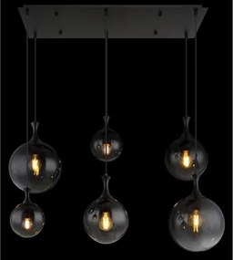 Globo 15885-6H Függeszték fém fekete matt, füstszínű üveg búra, fekete PVC kábel, magassága lerövidíthető, HxSzxM: 970x480x1410mm, a búrák méretei: 2 x 15 cm, 20 cm, 25 cm, 6x E27 LED 10W 230V izzók nélkül