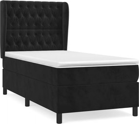 vidaXL fekete bársony rugós ágy matraccal 100 x 200 cm