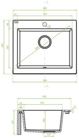 Laveo Komodo, 1 kamrás gránit mosogató 586x490x221 mm, fekete foltos, LAV-SBK_710A