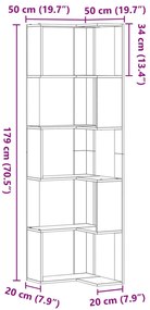 Sarok Könyvespolc 5 szintes Fekete Tölgy 50x50x179 cm Mérnöki Fa