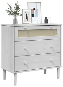 SENJA fehér rattan hatású tömör fenyőfa komód 80 x 40 x 80 cm