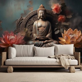 Gario Fotótapéta Buddha szobor és virágok Anyag: Vlies, Méret: 300 x 210 cm