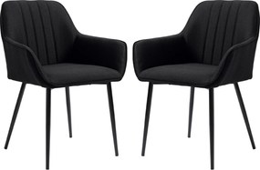 HOMCOM Skandináv Dizájn Étkezőszék - 2 db Látogató Szék Fekete Fokozatos Fém Lábakkal - Lüszter Fekete Ergonomikus Ülés Háttámla Karfák | Aosom