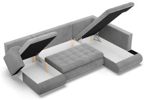 Tokio U sarokkanapé, 3 ágyneműtartóval, kordbársony, jobboldali, szürke