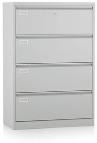 Kétsoros fém iratszekrény A4 - 4 fiókos, 90 x 45 x 132 cm, hengerzár, szürke - ral 7035
