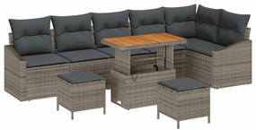 vidaXL Kerti Kanapé Szett párnával tárolóval 9 pcs Szürke Poli rattan