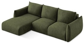Zöld zsenília kinyitható sarokkanapé (bal oldali-heverő résszel) Leila – Makamii