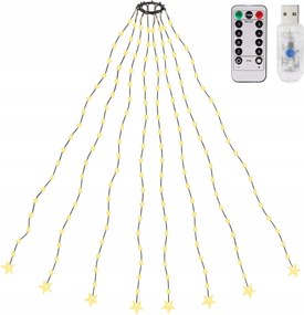 Karácsonyfa fényfüzér gyűrűvel 1,5m 8 szál 120 Led Meleg fehér Csillagok