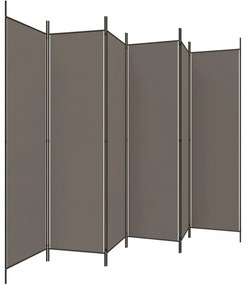 6 paneles antracitszürke szövet térelválasztó 300 x 220 cm