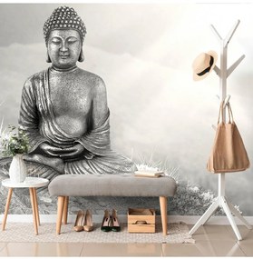 Fotótapéta egy fekete-fehér Buddha szobor meditáló helyzetben - 300x200