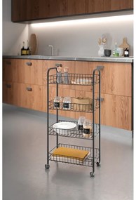 Fekete fém gurulós polcos állvány 41x84 cm Ascona – Metaltex