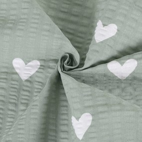 Goldea pamut krepp anyag - szívecskék, zsálya színű alapon 160 cm