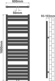 AQUAMARIN Fürdőszoba radiátor 160 x 60 cm antracit