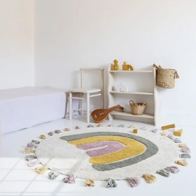 Krémszínű mosható kézi szövésű pamut gyerek szőnyeg ø110 cm Rainbow Moss – Nattiot