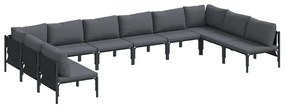 vidaXL Kerti Kanapé Szett párnával 10 pcs Fekete Acél
