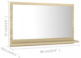 sonoma tölgy színű szerelt fa fürdőszobai tükör 60x10,5x37 cm