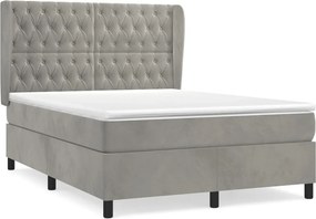 vidaXL világosszürke bársony rugós ágy matraccal 140x190 cm