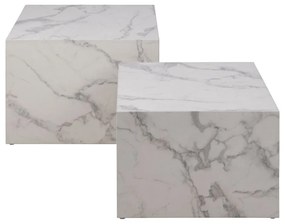 Fehér dohányzóasztal szett márvány dekorral, 2 db-os 58x58 cm Dice – Actona