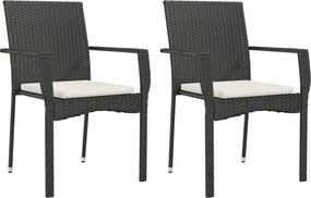 vidaXL 2 db fekete polyrattan kerti szék párnával