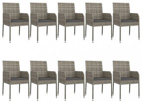 11 részes fekete-szürke polyrattan étkezőgarnitúra párnákkal