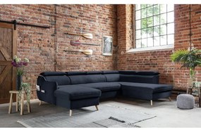 Sötétkék bársony kinyitható sarokkanapé (jobb oldali-"U" alakú) Sweet Harmony – Miuform