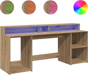 vidaXL kézműves tölgy színű szerelt fa LED-es íróasztal 200x55x91 cm