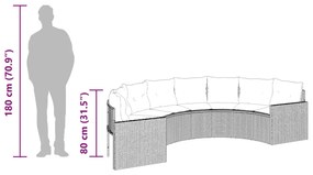 2 részes fekete polirattan félkör alakú kerti kanapészett