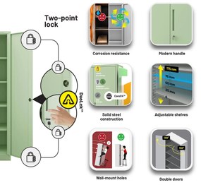 Irodai szekrény, 900 x 1850 x 400 mm, Fresh Style: pasztellzöld
