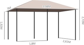 Outsunny Kerti Pavilon Gyarmati Stílusú Kétfedeles Eltávolítható Oldalsó Függönyökkel 4L x 3W x 2.72H m khaki | Aosom