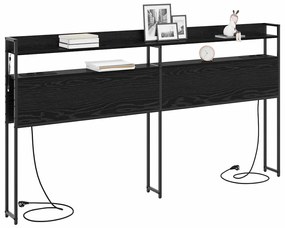 Fejtámla LED -es lámpákkal polcokkal Musta tammi 180 cm Faanyag