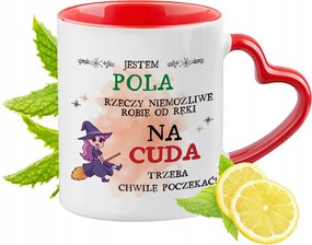 Poli Piros Bögre Szív Alakú Füllel Ajándék Nyomtatott